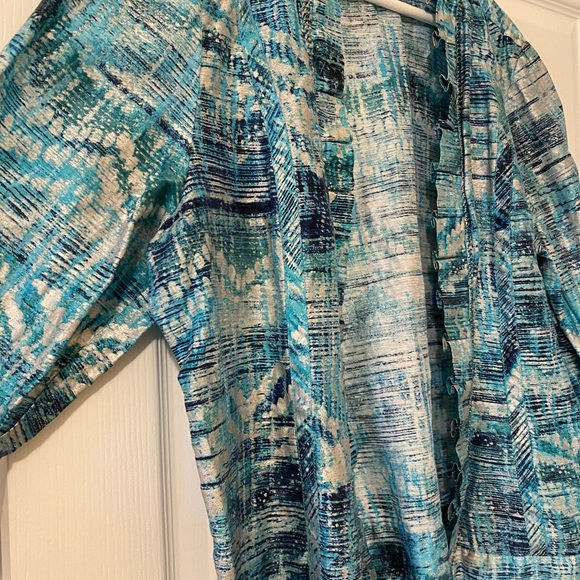 CHICOS 3 FREEDA OPEN FRONT JACKET Blazer MAUI BLUE Metal BEADED 3/4 Slv XLarge - Picture 7 of 10